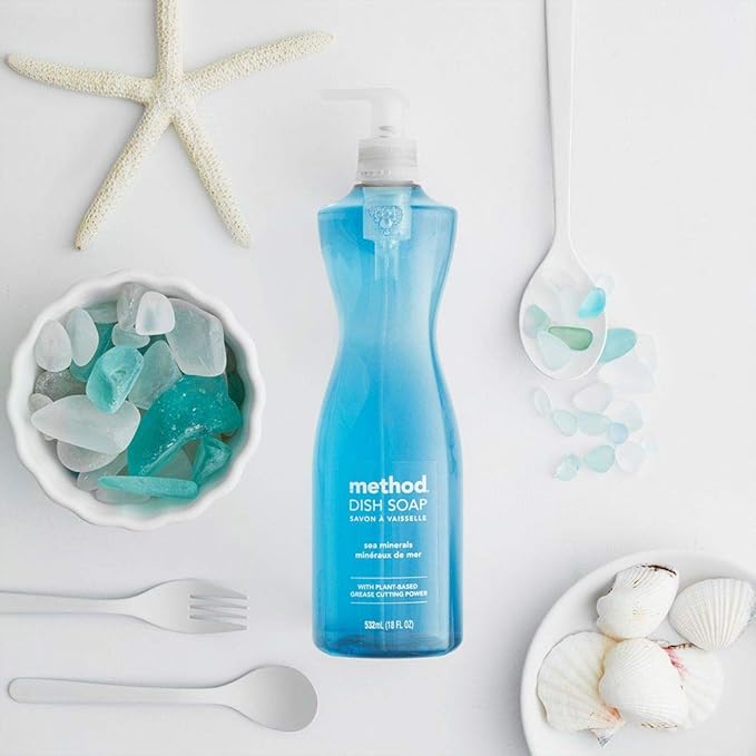 Method Gel Dish Soap, Sea Minerals Scent, Biodegradable Formula, Tough on Grease & Stuck-on Food, Cruelty Free Formula, Made with Recycled Plastic, 18 Fl Oz (Pack of 6)