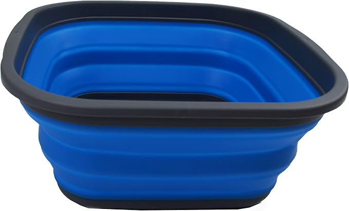 SAMMART 5.5L (1.4 Gallons) Collapsible Tub - Foldable Dish Tub - Portable Washing Basin - Space Saving Plastic Washtub (Grey/Blue, 1)