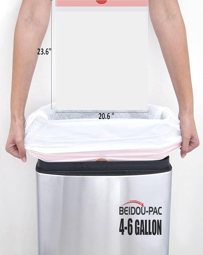 Trash Bags 4-6 Gallon Drawstring, 150 Count, Multifold Roll Garbage Bags, Medium Kitchen Trash Bags, Odorless & Heavy Duty White Plastic Food Scrap Bags for Bathroom Bedroom Office Waste
