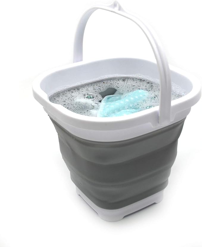 SAMMART 2.6L (0.68 Gallon) Super Mini Sqare Collapsible Plastic Bucket - Foldable Square Tub - Portable Fishing Water Pail - Space Saving Outdoor Waterpot (1, Grey)