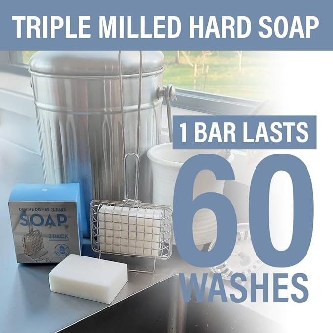 Natural Dish Soap Bars | 3 Pack | Concentrated Non-Toxic Dish Washing Soap | Plastic Free | Use with Soap Shaker for Zero Waste Dishwashing Detergent