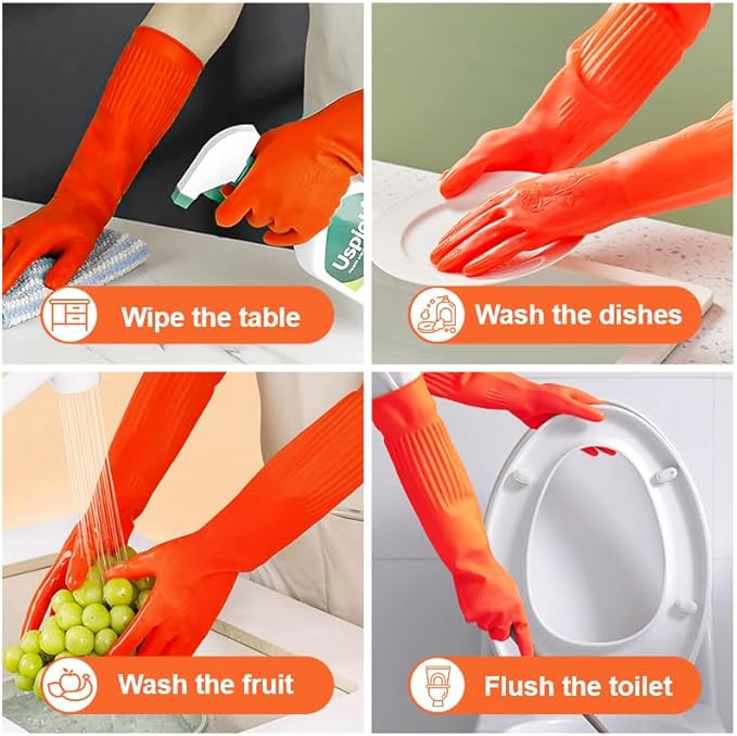 North Tower Kitchen Washing Room Gloves Fleece Lined, Reusable, Waterproof with Extra-Long Cuff & Anti-Slip Design for Household & Kitchen Use,15",2 Pairs Small