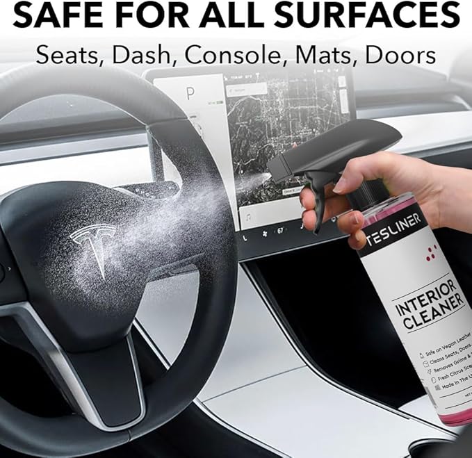 Tesla Seat Cleaner & Stain Remover - Interior Cleaner, Safe on Black & White Vegan Leather, Interior Cleaning Products for Seats, Dash, Console | Tesla Model 3 Y S X Juniper Accessories 2025 & 2026