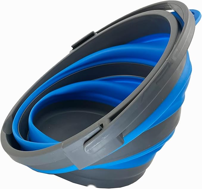 SAMMART Set of 2-10L (2.64Gallon) Collapsible Fishing Bucket Locking Lid, 31cm Dia. (2, Grey/Blue)
