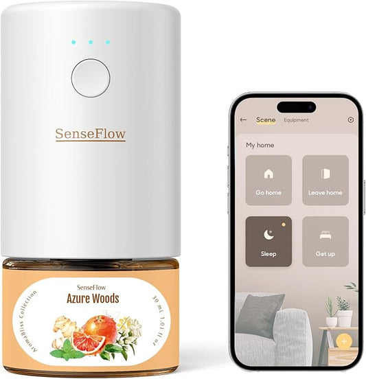 SF101S Smart Wi-Fi Waterless Ultrasonic Essential Oil Diffuser–100% Plant-Based,120-Day Natural Air Freshener & Aromatherapy scent Diffuser Covers 100㎡ for Home,Hotel-Azure Woods