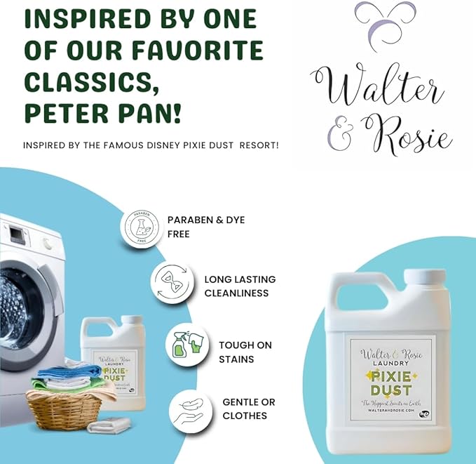 Walter & Rosie Pixie Dust Luxury Detergent - Inspired Scent with Green Notes & White Jasmine - Cleans All Fabric Types - Ideal for Machine & Handwash - The Happiest Detergent on Earth - 32 Oz