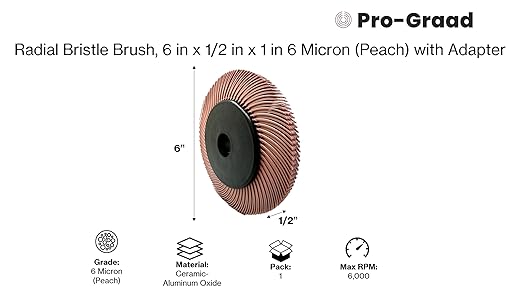 Radial Bristle Brush, 6 in x 1/2 in x 1 in 6 Micron (Peach) with Adapter, Type C Curved Bristle (Pack of 1)