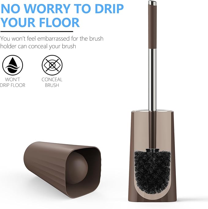 SetSail Toilet Brush, Compact Size Toilet Bowl Brush and Holder Toilet Brushes for Bathroom with Stainless Steel Handle Toilet Cleaner Brush with Durable Scrubbing Bristles, 3 Packs,Brown