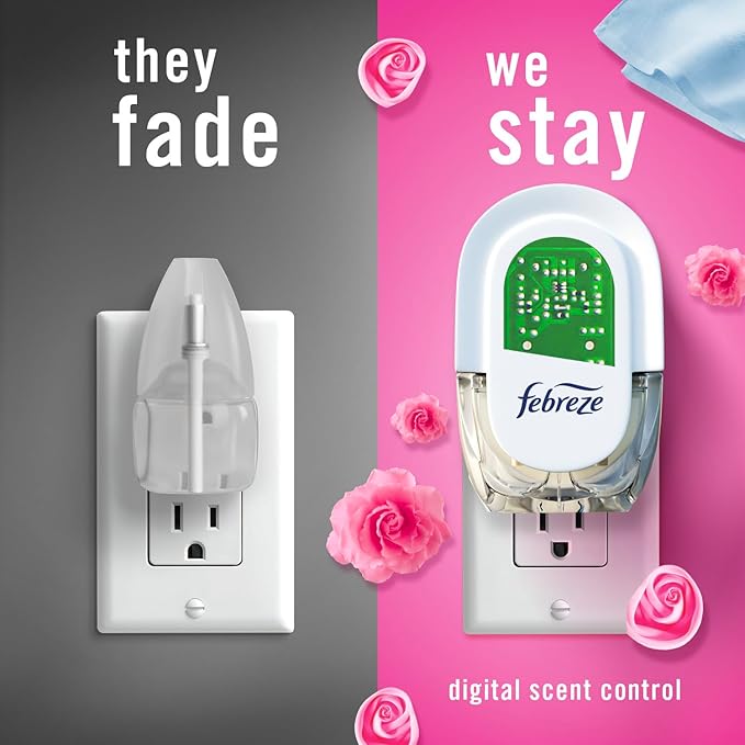 Febreze Odor-Fighting Fade Defy PLUG Air Freshener,Downy April Fresh, Mediterranean Lavender, .87 fl. oz. Oil Refills, 4 Refills (2 of Each)