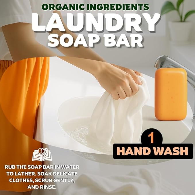 Kelebs Laundry Soap Bar - Hypoallergenic and Organic Citrus Formula for Sensitive Skin - Delicate Stain Remover for Clothes, Underwear, Collar - 7 Bars