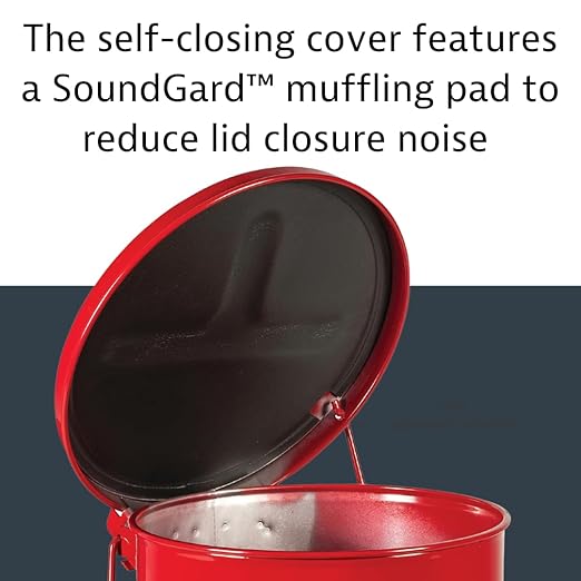 Justrite 6 Gallon Galvanized Steel Oily Waste Can, 16" x 12" Metal Oil Rag Safety Can with Quiet Foot-Operated Self-Closing Lid for Oil Rag Disposal, Made in The USA, Red, 09108