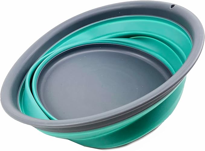 SAMMART 7.5L (1.98 Gallon) Collapsible Tub - Foldable Dish Tub - Portable Washing Basin - Space Saving Plastic Washtub (Grey/Turquoise Blue)