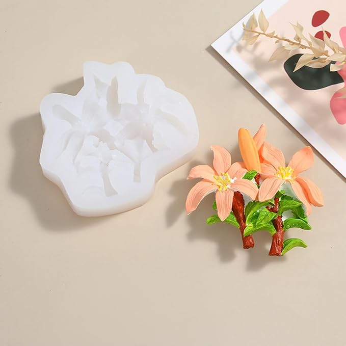 3D Flower Bouquet Candle Soap Silicone Molds Fondant Chocolate Candy Cake Decorating Mould Resin Clay Baking Pastry Tools (Lily)