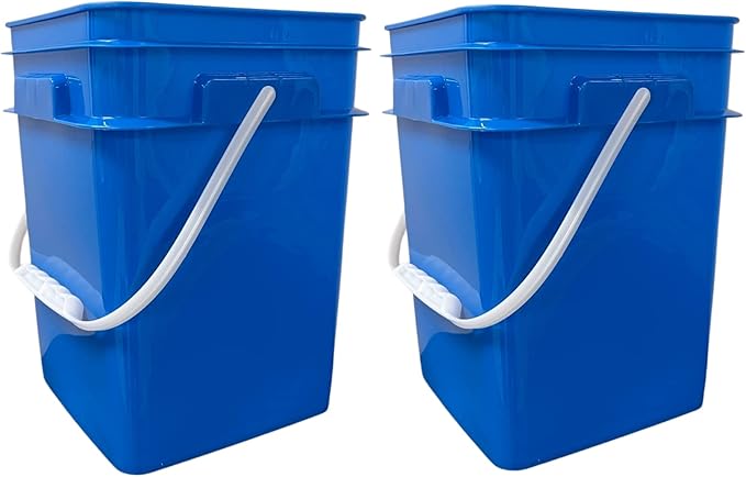 House Naturals 4 Gallon Square Plastic Bucket, Food Grade BPA Free containers, Made in USA, (Pack of 2)