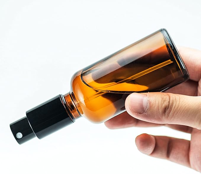 YIZHAO Amber Glass Spray Bottles 2oz, with Small Fine Mist Spray, Metal Cap, Refillable for Essential Oil,Travel,Cleaning,Perfume,Aromatherapy,Makeup – 12 Pcs