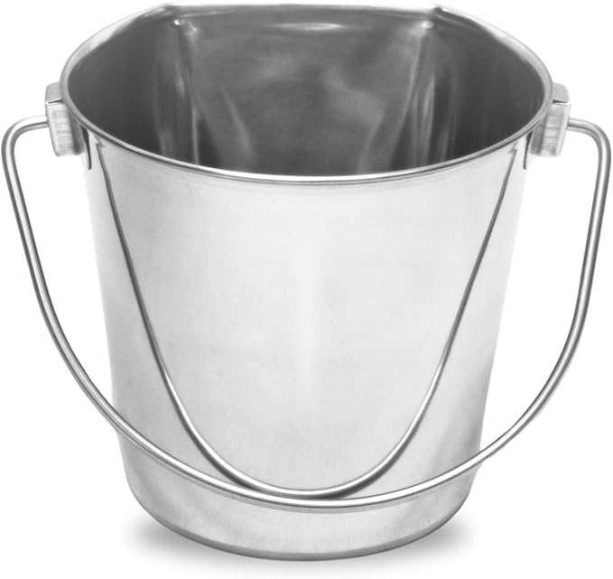 2 Quart Stainless Steel Flat Side Bucket | Durable Heavy Duty Food & Water Feeding Pails for Small Pet Birds Dog Cat | Fits kennels Cages Critter Crates Hanging Pail | Multipurpose Bucket