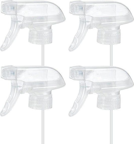 HOMBYS 4 Pack Clear Trigger Sprayers Replacement Spray Nozzles with Mist Stream Sprayer for 8oz/16oz Glass Spray Bottles for Home, Kitchen, Garden and Office,Cleaning Solutions-Quality Sprayer