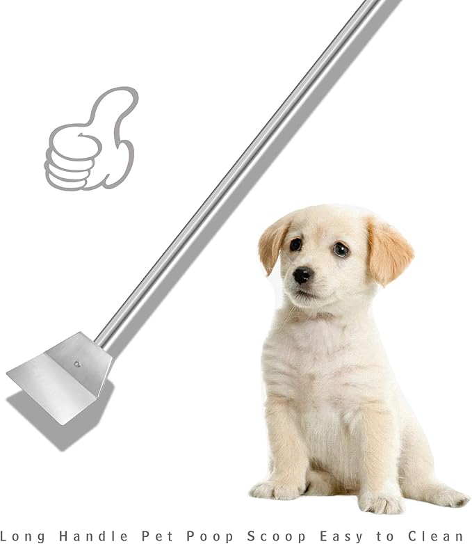 Stainless Steel Spade Poop Scoop, Large Pooper Scooper with Long Handle, 33.4 inch Scoop for Pet Waste Indoor Outdoor Cleaning, Easy Wash