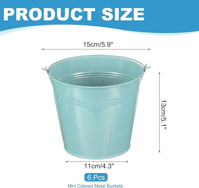 PATIKIL 5.9"x5.1" Small Metal Buckets with Handle, 6 Pcs Mini Galvanized Bucket Colorful Easter Buckets for Crafts Party Favors Decoration, Dark Blue