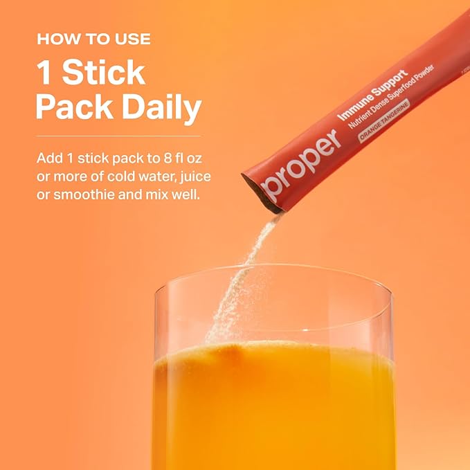 Proper, The Oranges Immune Support Supplement. Orange Tangerine Drink Mix. Elderberry Vitamin C and Zinc Complex with Echinacea, Immunity Vitamins, Phytonutrients and Gut Health Probiotic