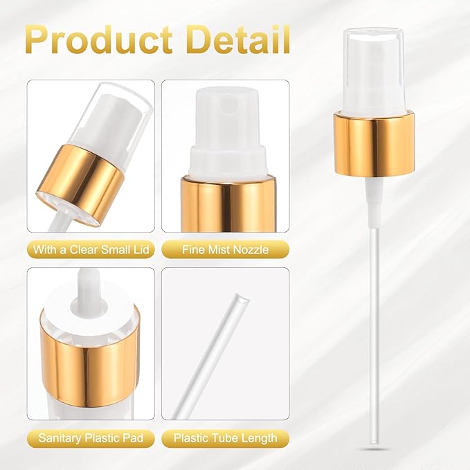 uxcell 12 Pcs Gold White Spray Top, 20/410 Fine Mist Sprayer Reusable Replacement Spray Bottle Pump Plastic Top for Cosmetic Perfume and Body Sprays Bottle