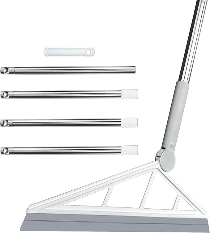 Multifunction Magic Silicone Broom Sweeper, Rubber Household Squeegee Push Broom with 61" Long Handle for Cleaning Indoor Smooth Floor Bathroom Kitchen Glass Shower Water Pet Hair, Grey
