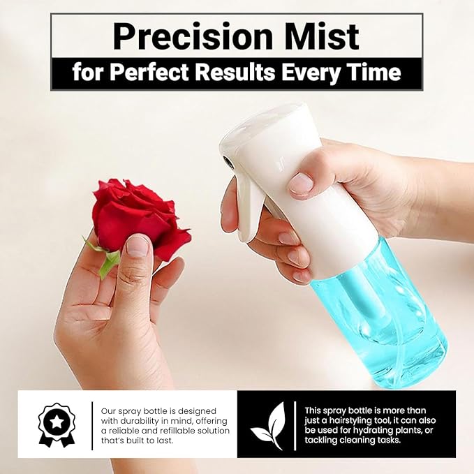 Continuous Mist Spray Bottle – Ultra Fine Mist for Hair Styling, Salon Use, and Versatile Applications – 5 oz Octagon Shape Empty Bottle – Variety Pack of 4