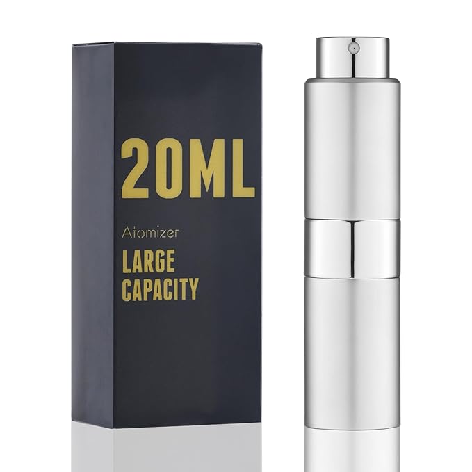 Perfume Travel Refillable Atomizer Bottle: Cologne Spray Mini for Refill - Empty Fragrance Sprayer for Men - Large Size 20ML Silver