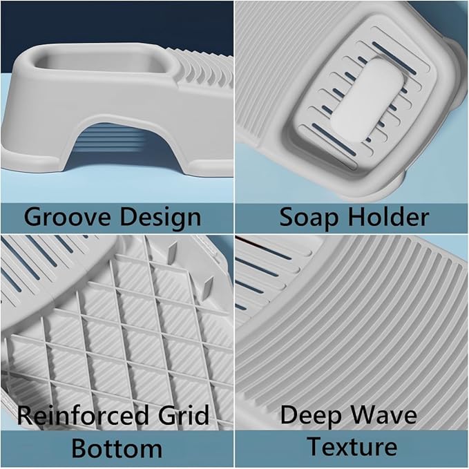 2 Pack Washboard for Hand Washing Clothes, New Updated Wash Boards Set with Soap Holder and Non-slip Base, 2 Sizes Lightweight Washboard for Kitchen Sink, Countertop, Bathtubs (Pink)