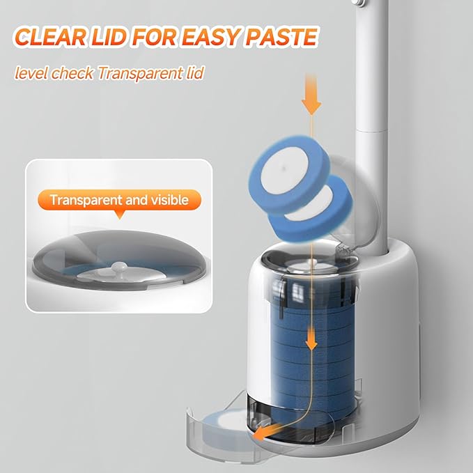 Disposable Toilet Brush,Wall Mounted Disposable Toilet Bowl Cleaner Wand,Automatic Pop-Out & Close Toilet Scrubber with Holder 8 Cleaner Refill Pads 360° Deep Clean for Bathroom Cleaning