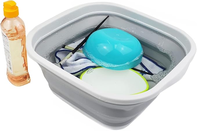 SAMMART 5.5L (1.4 Gallons) Collapsible Tub - Foldable Dish Tub - Portable Washing Basin - Space Saving Plastic Washtub (Grey)