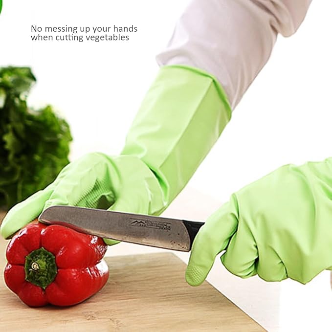 Alimat PluS 3 Colors Rubber Dishwashing Gloves Without Liner, Reusable Cleaning Gloves Latex Free, Waterproof Household Cleaning Gloves for Laundry, Gardening(Large)