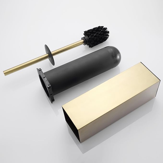 Upright Toilet Brush, Square Toilet Cleaner, Toilet Brush Holder Set Brushed Gold