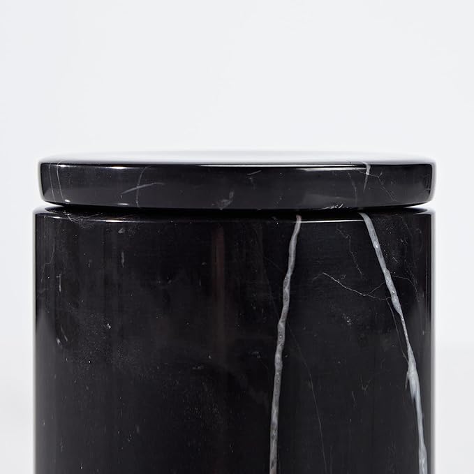 Black Natural Marble Storage Jar with Lid, 3 Inch Dia 3.5 Inch Ht Elegant Stone Canister, Damp-Proof Cosmetic Container for Cotton Swabs, Jewery, Bathroom Bath Salt, Kitchen Jar for Sugar, Coffee