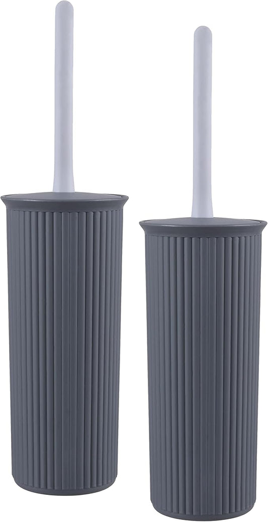 Superio Decorative Plastic Toilet Bowl Brush and Holder Set, Cleaner Scrubber for Bathroom (2, Grey)