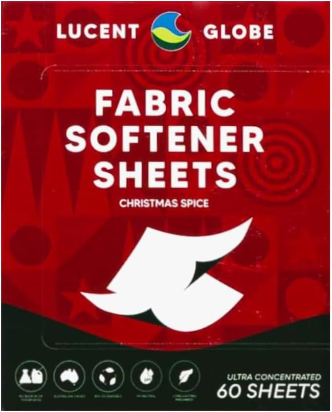 Lucent Globe Laundry Detergent Sheets - Pre-Measured Laundry Sheets - Powerful Stain Removal - Gentle on Skin & Fabrics - Works in All Washers - Convenient. (Christmas Spice Fabric Softener)