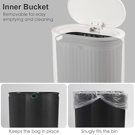 Anzoymx Bathroom Trash Cans White Stainless Steel Small Garbage Can with Pop up Lid, 1.8 Gallons Dog Proof Narrow Wastebasket, Slim Litter Trash Bins for Bedroom, Toilet, Office