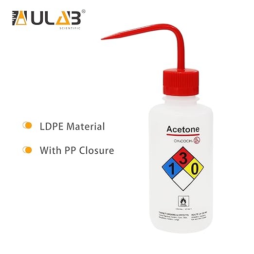 ULAB Safety Wash Bottles, 4pcs of Acetone Wide-Mouth Wash Bottles, LDPE Material, Vol.500ml, UWB1022