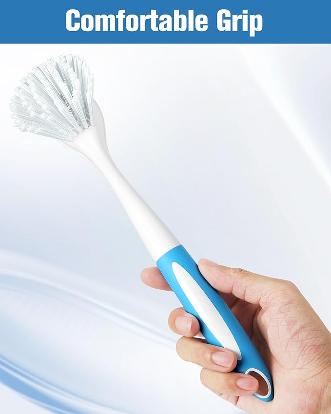 Dish Brush, Dish Scrubber & Kitchen Scrub Brush for Dishes, Pots, Pans, Sink, Cast Iron, Yellow Blue 2 Pack