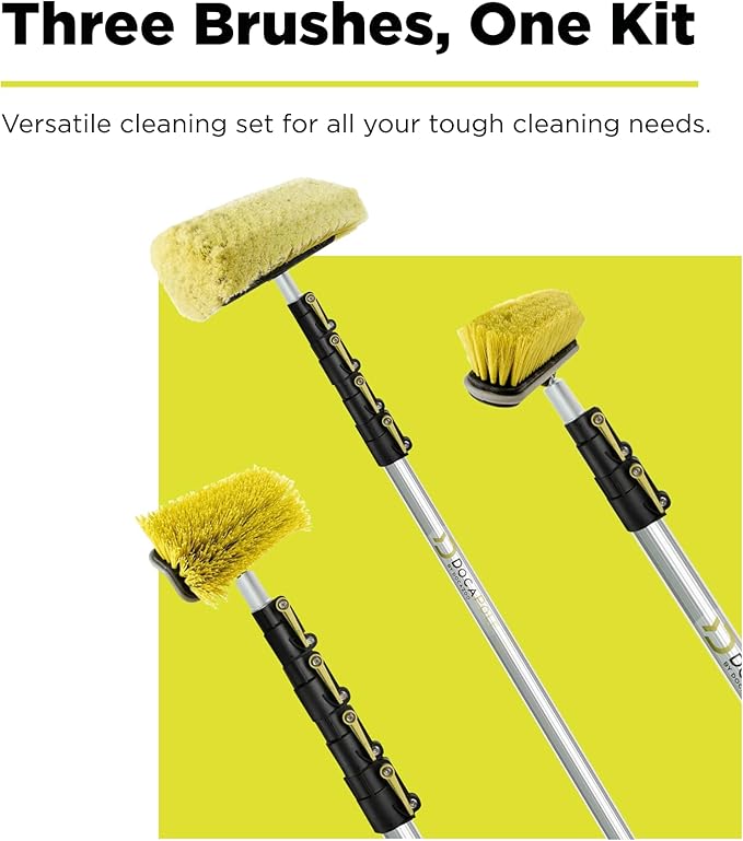 DOCA Scrub Brush 6-24 Ft with Long Handle Extension Pole - Outdoor Broom and Scrubbing Brush for House Floor, Deck, Patio, Car - Brush Set