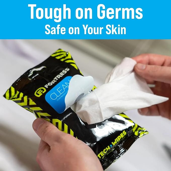 Fortress Electronic Wipes (25 ct, Pack of 24) To-Go Tech Wipes for Screens, Phones, Keyboards, TV Monitors, Computer Screens, and More [Travel Size] Skin-Safe