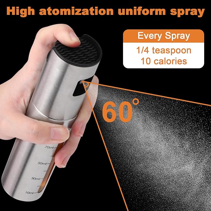 LemonRoad 12 Pcs Oil Sprayer for Cooking, 100ml Olive Oil Spray Bottle Stainless Steel Spray Bottle with Funnel for Kitchen, Salad, BBQ, Air Fryer