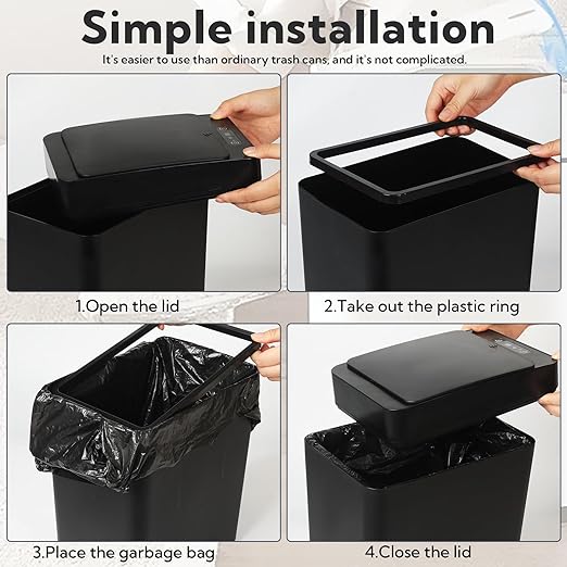 2 Pack Automatic Trash Can Touchless with Lid – 2.5 Gallon Slim Bathroom Trash can，Ideal for Kitchen, Bedroom, Living Room & Office (Black + White)