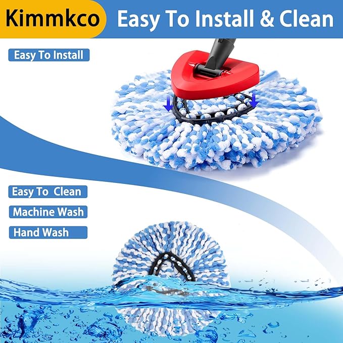 6 Pack Mop Head Replacement for O Cedar Only 2-Tank RinseClean Spin Mop, Mop Replace Refills for Ocedar Made of Fluffy Microfiber, Machine Washable, with 1 Mop Base