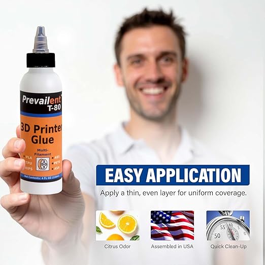 3D Printer Glue – Strong 3D Printer Adhesive for PLA, PETG, ABS, TPU & More, Bed Adhesive for Multiple Build Plates, Reduces Warping, Easy Release, 4 fl oz (118ml) - Prevailent T-80
