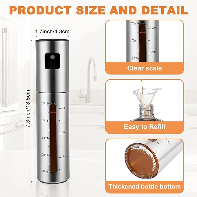 LemonRoad 12 Pcs Oil Sprayer for Cooking, 100ml Olive Oil Spray Bottle Stainless Steel Spray Bottle with Funnel for Kitchen, Salad, BBQ, Air Fryer