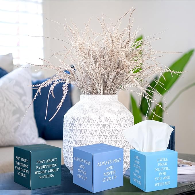 12 Pack Bible Verse Facial Cube Tissues Boxes 600 Sheets 3 Ply Small Christian Square Face Tissues Bulk for Thanksgiving Christmas Day Car Bedroom Supplies