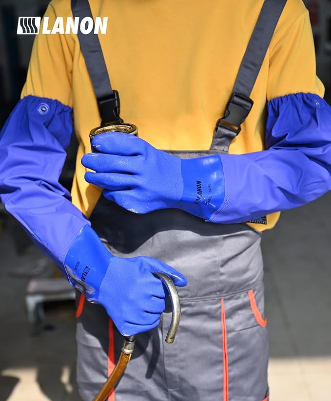 LANON 26" Elbow Length PVC Chemical Resistant Gloves, Heavy-Duty Long Rubber Gloves, Acid, Alkali & Oil Protection, XL