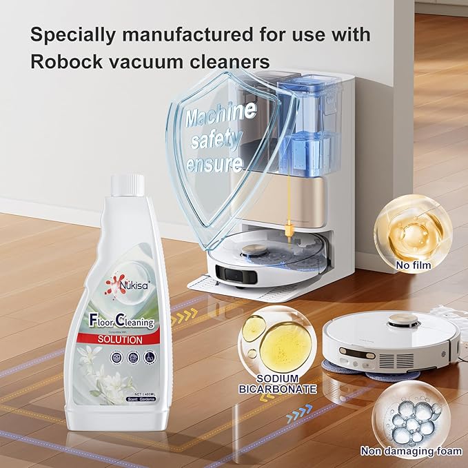 Gardenia Scent Floor Cleaning Solution Compatible With Roborock Robot Vacuum And Mop Cleaner， Deep Cleans For Multiple Hard Floors, Suitable With All Robot Vacuums With Mopping (1)