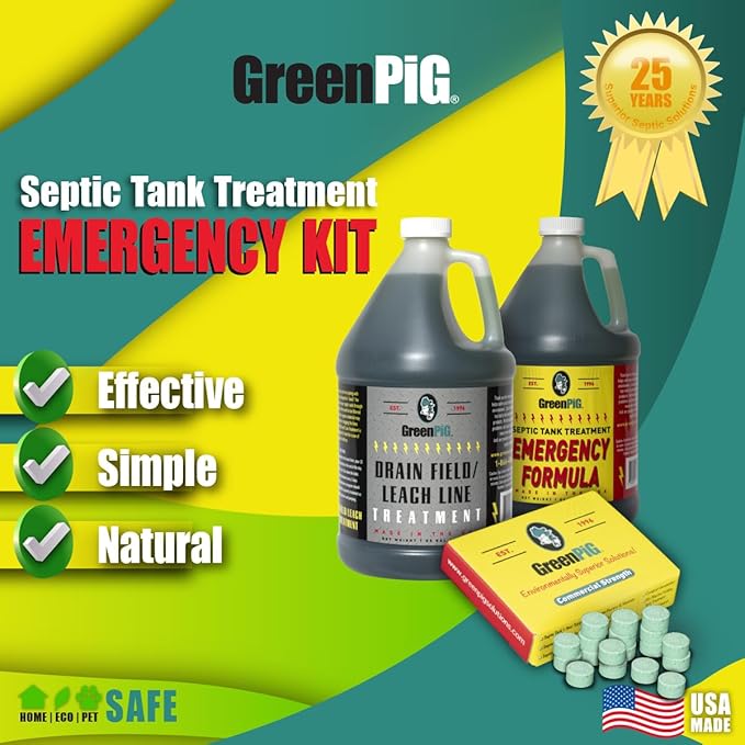 GREEN PIG Drain Field Cleaner, Septic Safe Drain Clog Remover, Treatment for Quickly Clearing Leach Field System Clogs, Back-Ups, and Foul Odors in Septic Tank Systems